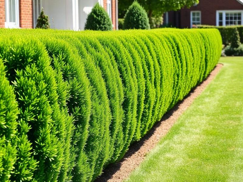 Sauber geschnittene Hecke entlang eines Gartenwegs