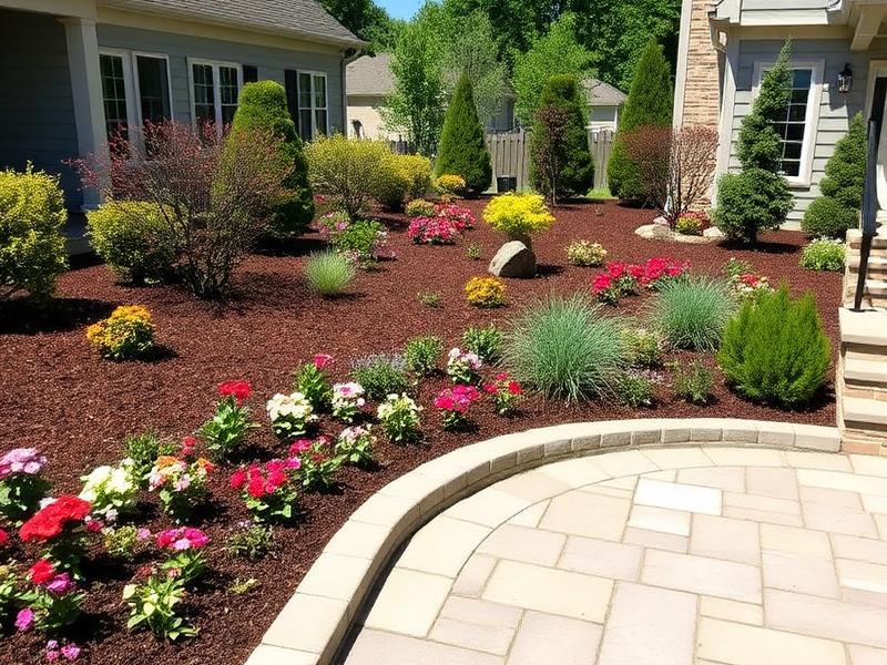 Neu gestaltete Beete mit Pflanzen und Terrasse
