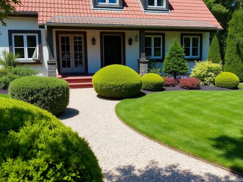 Gepflegter Vorgarten vor einem Einfamilienhaus